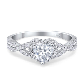 14K White Gold Heart Promise Ring Infinity Shank Round Simulated Cubic Zirconia Size-7